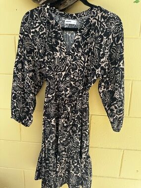 Sonoma Black and Cream Floral Midi Wrap-Style Dress. Worn once